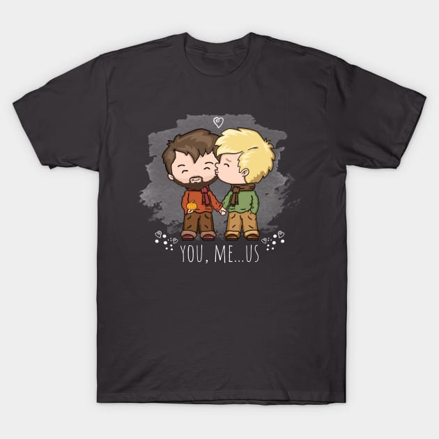 Cute LGBTQ Gay Brunet And Blonde Male Couple Rainbow Pride T-Shirt by egcreations